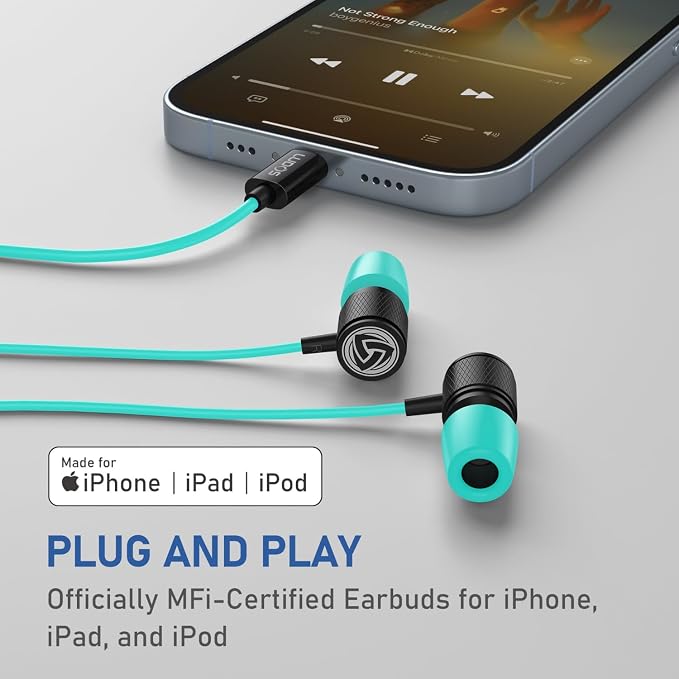 LUDOS Ultra iPhone Wired Headphones Earbuds Earphones with Lightning Connector Apple MFi Certified, 5 Years Warranty, for iPhone 14 13 12 11 Pro Max X XS XR 8 7 Plus with Microphone - Turquoise - Image 5