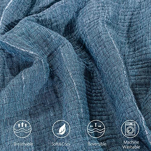 SE SOFTEXLY Muslin Throw Blanket, 4-Layer Dyed Yarn, 60”x80”, Denim Blue - Image 3