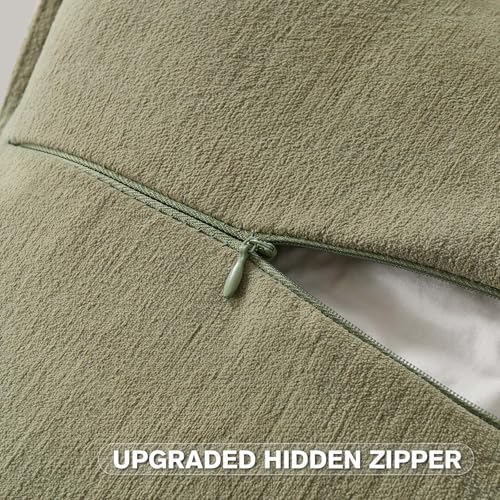 FUTEI Pack of 2 Chenille Throw Pillow Covers 18x18 Inch, Olive Green - Image 3