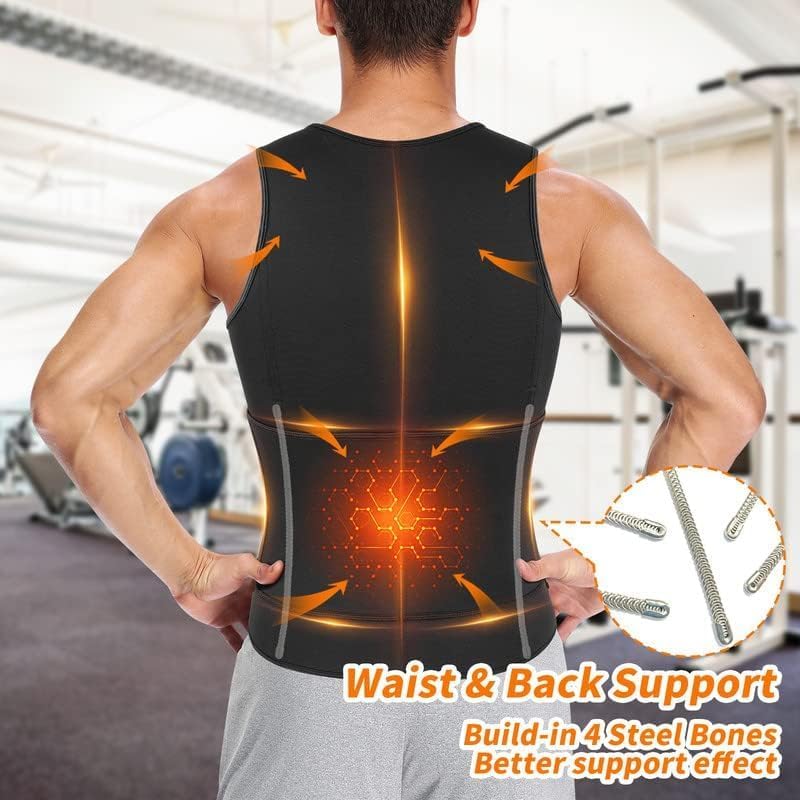 SHAPERIN Men Neoprene Sauna Zipper Waist Trainer Vest Tank Top Trimmer Body Shaper - Image 3