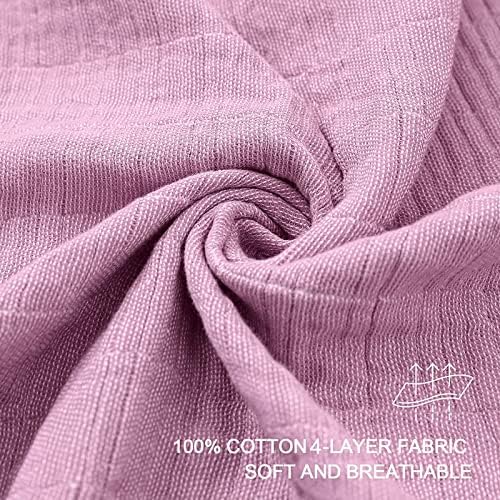 SE SOFTEXLY Muslin Throw Blanket, 4-Layer Dyed Yarn, 50”x60”, Purple - Image 3