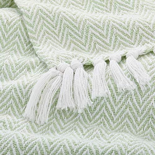 Americanflat 50x60 Throw Blanket - Soft and Breathable Cotton Throw Blanket for Couch, Bed, Chair - Decorative Blankets Perfect for Home or Outdoor Use - Light Green and White Herringbone Design - Image 2