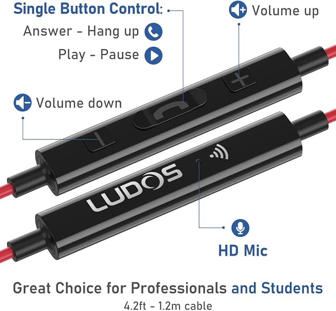 LUDOS Ultra iPhone Wired Headphones Earbuds Earphones with Lightning Connector Apple MFi Certified, 5 Years Warranty, for iPhone 14 13 12 11 Pro Max X XS XR 8 7 Plus with Microphone Control - Red - Image 6