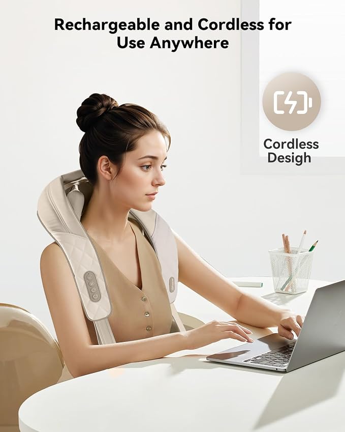 Snailax Cordless Neck & Shoulder Massager with Kneading, Heat, USB-C - Image 5