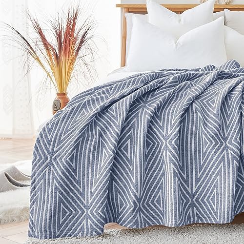 jinchan 100% Cotton Muslin Blanket Twin Boho Throw Blanket 60x80 Slate Blue by JINCHAN