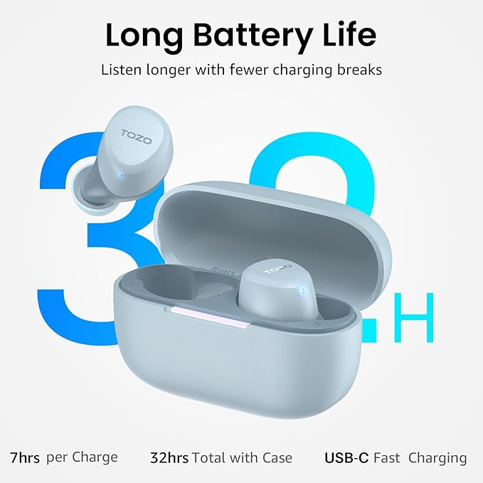 TOZO A1 Wireless Earbuds Bluetooth 5.3 Light Weight in Ear Headphones | IPX5 Waterproof,2 Mics for AI Calls,Immersive Premium Sound Bass Headset with Charging Case,32 EQ via App Blue - Image 5