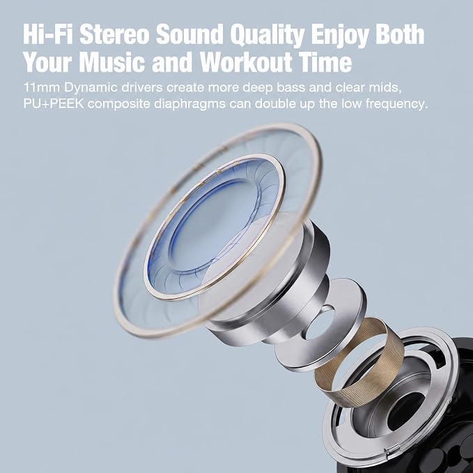 Boean Bluetooth Headphones, Wireless Headphones with AI Music Generation | 16 Hours Playtime Wireless Earbuds with Bluetooth 5.3 HD Stereo Sound, IPX7 Waterproof Running Headphones for Workout Sports - Image 4