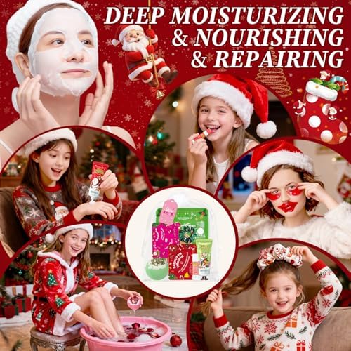 60Pcs Christmas Spa Party Supplies Set – 6 Spa Day Kits with Face/Lip/Eye/Hand/Foot Care,Festive Spa Gift Set for Sleepovers,Holiday Parties,Slumber Party & Secret Santa Gifts,All Skin Types Safe - Image 5