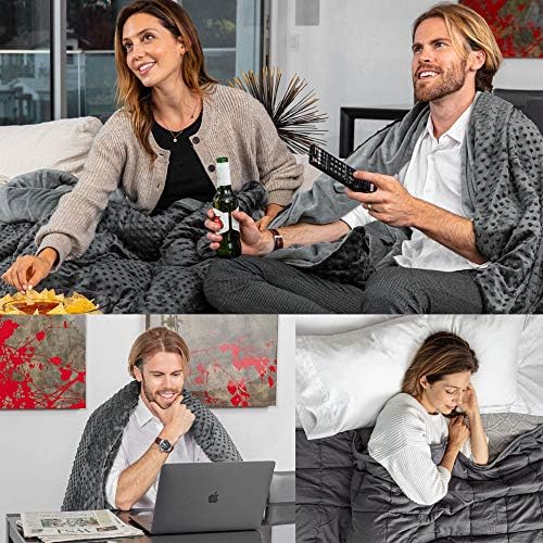 Adult Breatheable Cotton Weighted Blanket with Removable Navy Duvet Cover, 60 x 80 Inch, 15 Pounds, Made w/Polyester and Glass Beads, Grey - Image 6