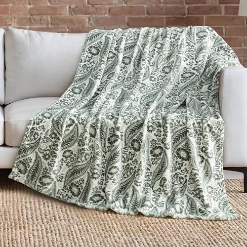 Lucky Brand 50" x 70" Plush Throw Blanket, Paisley Floral Sage Green Blanket for Sofa or Bed by LuckyBrand