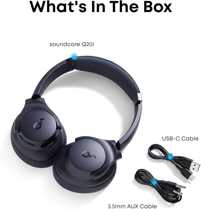 Soundcore by Anker Q20i Hybrid Active Noise Cancelling Headphones, Blue | Over-Ear, Bluetooth, 40H ANC Playtime, Hi-Res Audio, Big Bass, Transparency Mode, Customize via App, Travel, Home, Office - Image 8