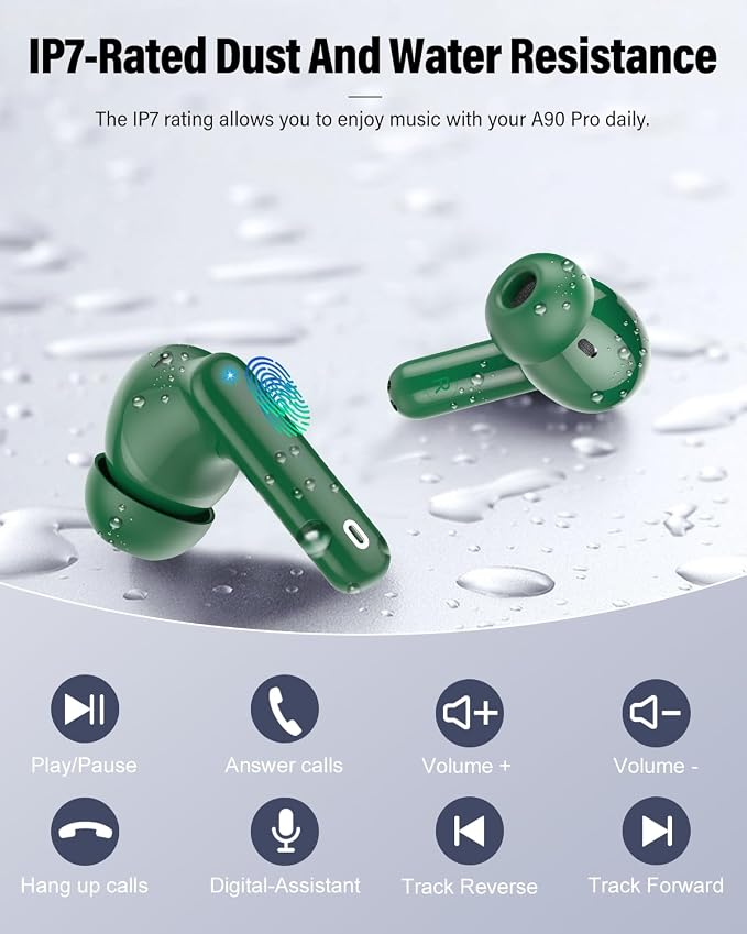 Wireless Earbuds, Bluetooth 5.4 Headphones Bass Stereo/Clear Calls, Green | Ear Buds with Noise Cancelling Mic LED Display in Ear Earphones IP7 Waterproof 36H Bluetooth Earbuds for Phones/Sport/Laptop - Image 8