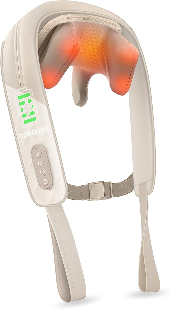 Snailax Cordless Neck Massager with Heat, Shiatsu Neck and Shoulder Massager for Deep Tissue, Kneading Back Massage Pillow for Leg, Body, 2 Heating Levels, Gifts for Men Women by Snailax