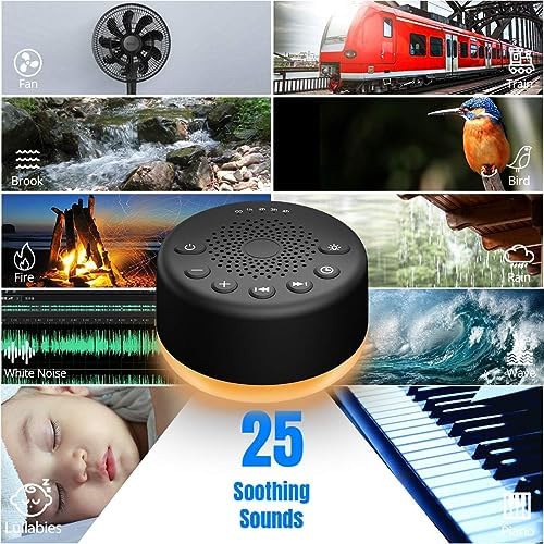 Sound Machine Easysleep White Noise Machine with 25 Soothing Sounds and Night Lights with Memory Function 32 Levels of Volume and 5 Sleep Timer Powered by AC or USB for Sleeping Relaxation (Black) - Image 2