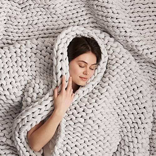 Bearaby Cotton Hand-Knit Weighted Blankets for Adults - Chunky Knit Blanket - Sustainable, Breathable, Organic, Cooling Weighted Blanket - Machine Washable (Moonstone Grey, 10 lbs, 40"x64") by Bearaby