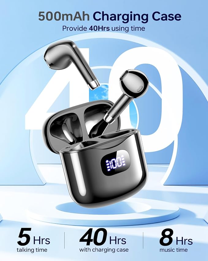 KTGEE Wireless Earbuds Bluetooth 5.3 Ear Buds Headphones, 40Hrs Playback | Stereo Sound, LED Display, IPX7 Waterproof, Compact In-ear Earphones with Mic for Phone Tablet Sport, Charcoal - Image 4