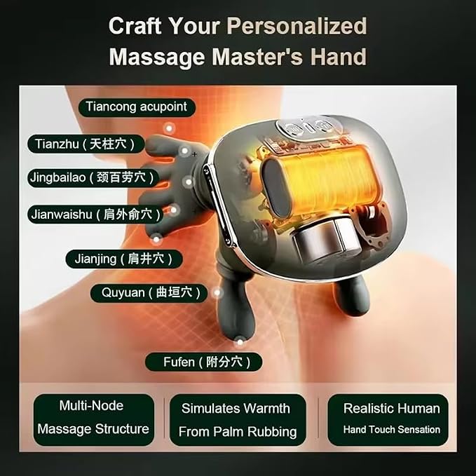 Bionic Heated Massager, Portable Shiatsu Neck and Back Massager, Electric Deep Tissue 5D Kneading Massage, Simulated Human Hand Design for Pain Relief and Muscle Relax (PY-071green) - Image 6