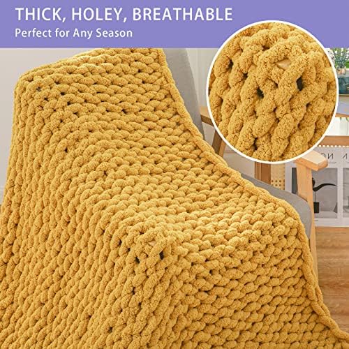 Bigacogo Chunky Knit Throw Blanket for Couch, 40x80 inches, Mustard Yellow - Image 4
