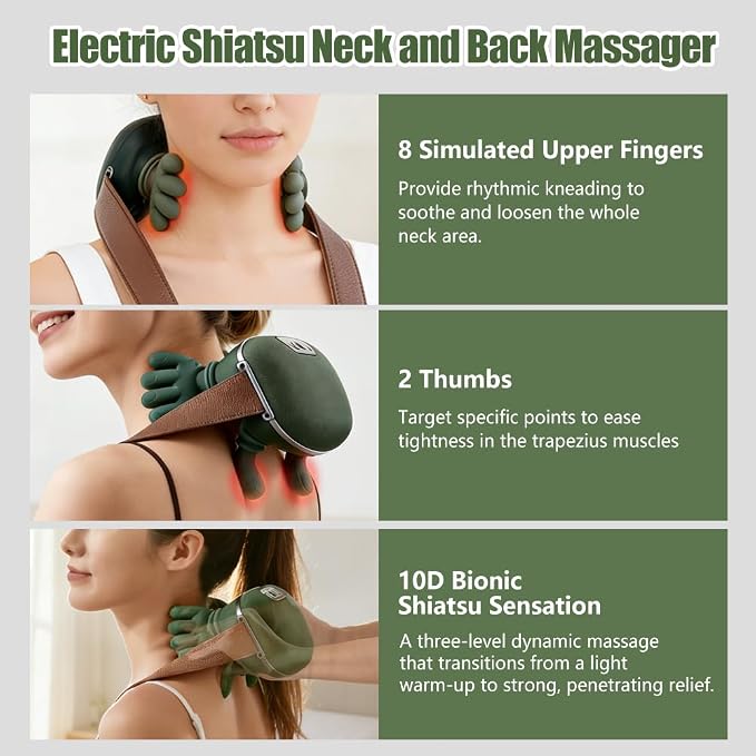 2026 New Electric Shiatsu Neck and Back Massager, Neck Massager with Heat, Shoulder Massager, 3 Intensity Levels + 2 Heat Settings, 4D Kneading Massage, Simulates a Real Palm Massage for Comfort - Image 3