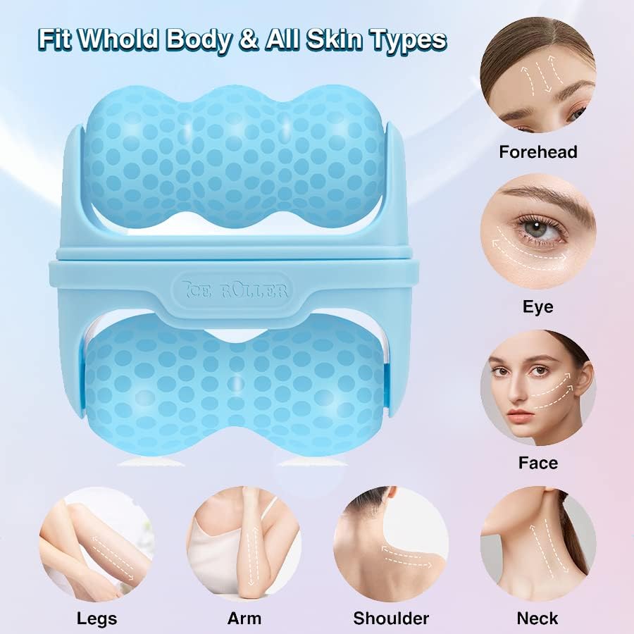 Ice Roller for Face & Eye, Puffiness & Migraine Relief 2-in-1 Stainless Steel Cold Therapy Facial Roller, Long Lasting Skin Care Tool - Blue - Image 4