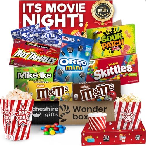 Movie Night Gift Basket - Movie Night Supplies, Candy & Popcorn Gift Set by CheshireGifts