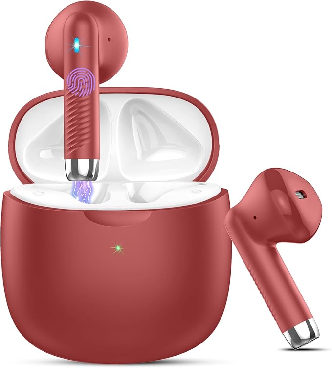 Wireless Earbuds, Bluetooth 5.4 Headphones in Ear with Noise Cancelling Mic, Bluetooth Earbuds Stereo Bass, IP7 Waterproof Sports Earphones, 32H Playtime USB C Charging Ear Buds Red for Android iOS | Bluetooth Earbuds Stereo Bass, IP7 Waterproof Sports... by Jxrev
