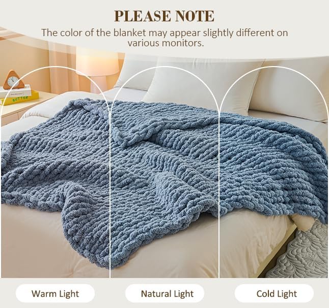 Chunky Knit Blanket Throw for Couch, 51"x63" Chunky Yarn Knitted Blankets - Image 3