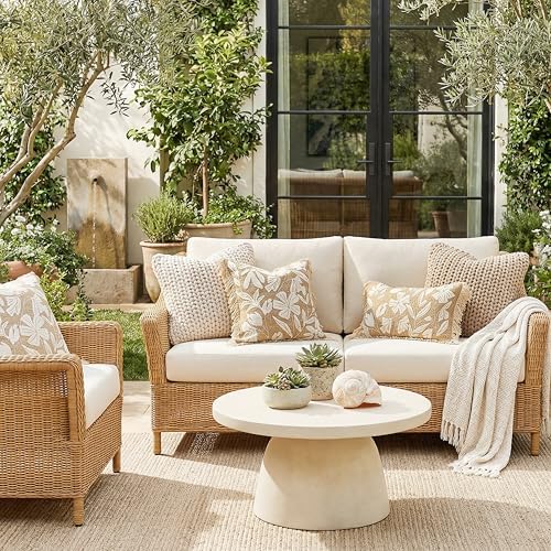 BlissBlush Lumbar Pillow Cover 12x20 Inch Indoor Outdoor, Jute Inspired Floral Tufted Decorative Accent Pillow Case for Patio Couch Sofa Living Room, Cover Only - Image 3