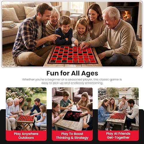 Kangaroo - Multiplayers Strategy Checker Board Game for Kids & Adults - Portable Educational Travel Cardboard Checkers - Includes Large Board w/ 24 Checkers (12 Red and 12- Black) 15x15 Inches - Image 5
