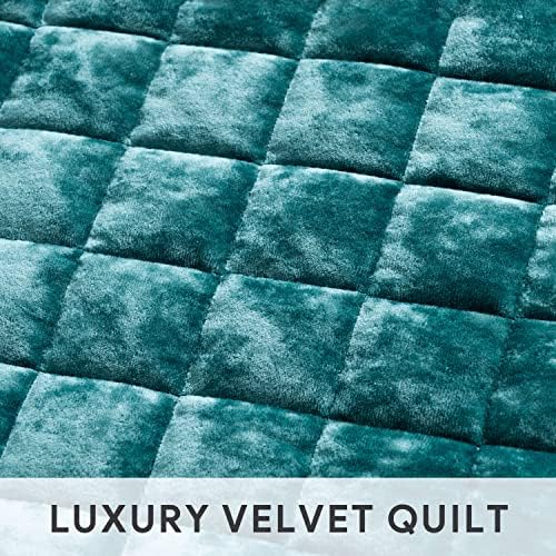 RECYCO Channel Box Stitch Velvet Quilt Set, Full Queen Size, Teal - Image 5