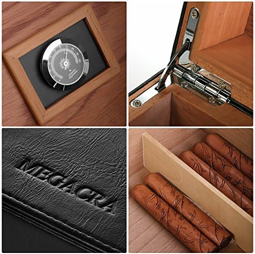 Desktop Humidor Case Holds 25-50 Cigars, Unique Elegant Leather Display, 100% Handcraft Real Solid Spanish Cedar Wood Storage Box with Humidifier and Hygrometer Desktop Humidors - Image 5