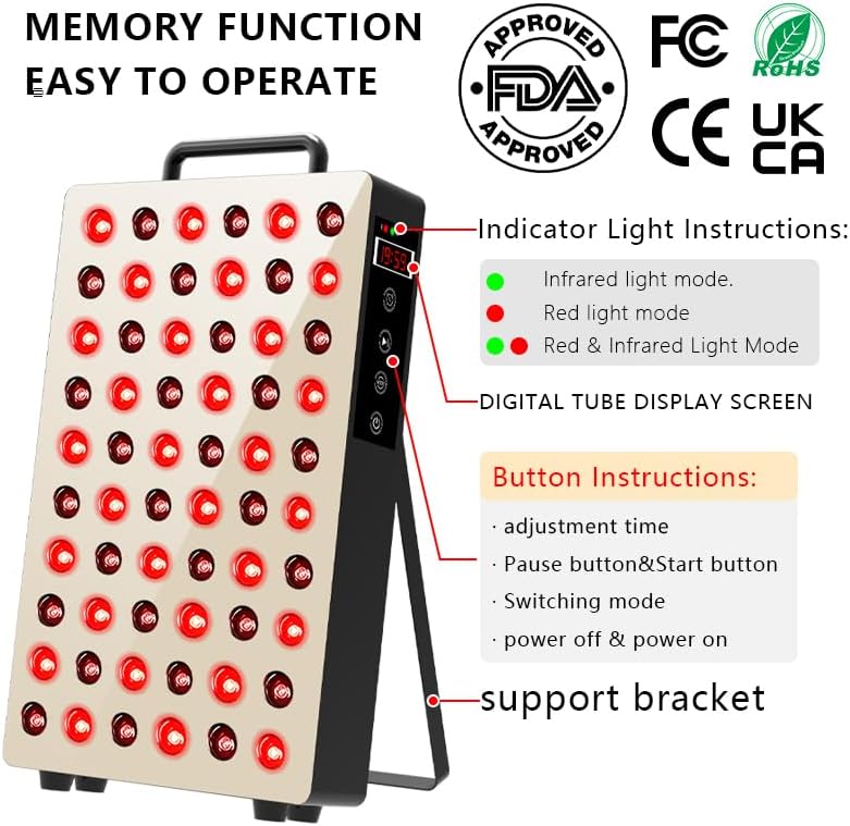 Red Therapy Panel 105 W with 60 Dual-Chip LEDs (630/660/810/850/940 nm) – High Power Near-Infrared Light for Face & Body Wellness & Relaxation (Gold) - Image 2