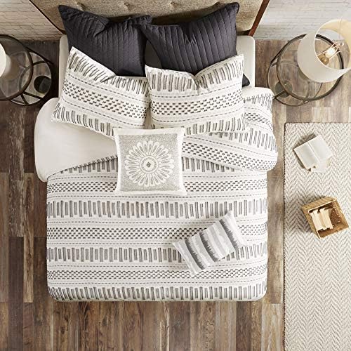 INK+IVY Sofia Mid Century Modern Cotton Square Decorative Pillow Sofa Cushion Lumbar, Back Support, 20"x 20", Medallion Embroidery Grey - Image 3
