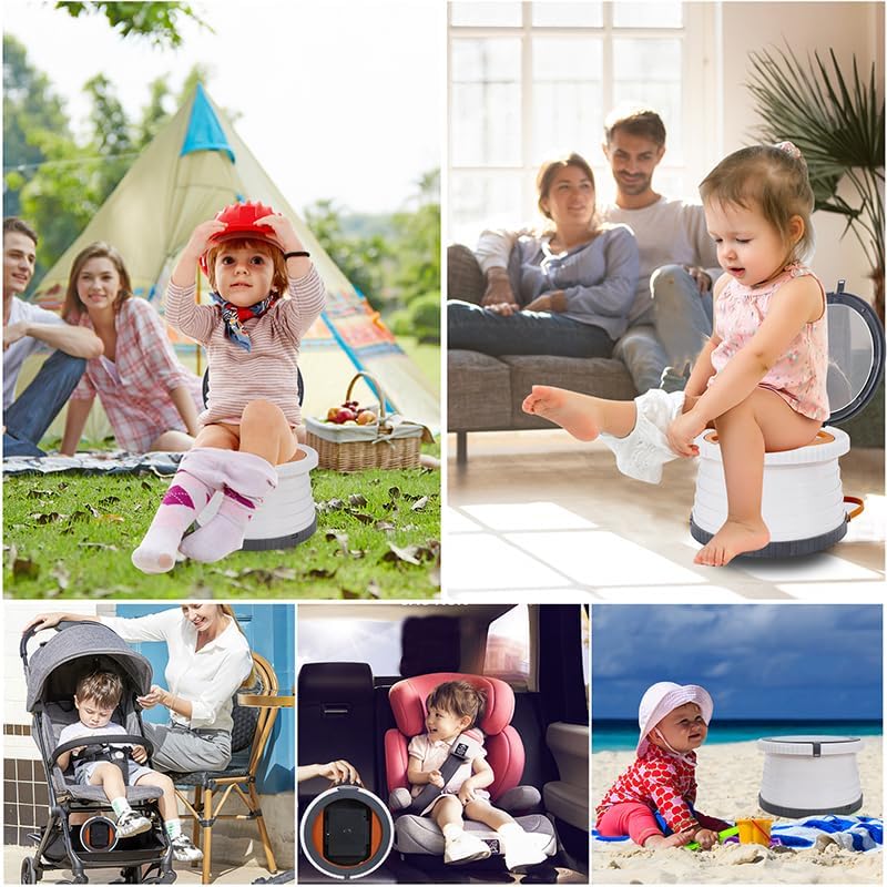 Portable, Foldable Potty seat for Toddler, Training Toilet Seat Emergency Toilet The Bottom Has the Function of Storing Garbage Bags for Car, Camping (Grey) - Image 4