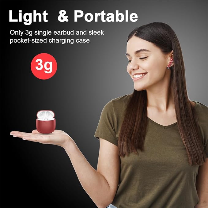 Wireless Earbuds, Bluetooth 5.4 Headphones in Ear with Noise Cancelling Mic, Bluetooth Earbuds Stereo Bass, IP7 Waterproof Sports Earphones, 32H Playtime USB C Charging Ear Buds Red for Android iOS | Bluetooth Earbuds Stereo Bass, IP7 Waterproof Sports... - Image 4