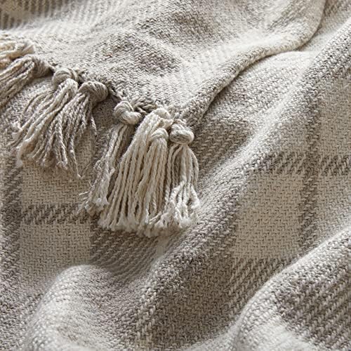 Americanflat 50x60 Throw Blanket - Soft and Breathable Cotton Throw Blanket for Couch, Bed, Chair - Decorative Blankets Perfect for Home, Office, or Outdoor Use - Cream and Beige Plaid Design - Image 2