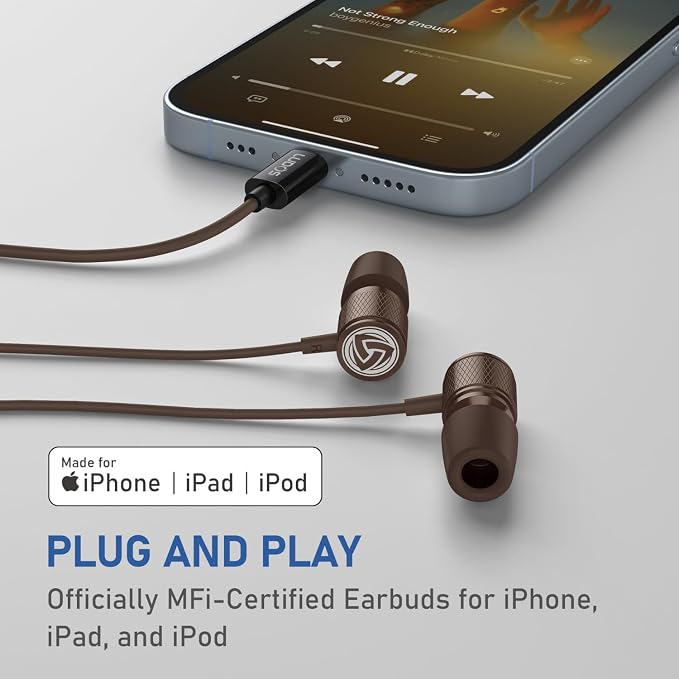 LUDOS Ultra iPhone Wired Headphones Earbuds Earphones with Lightning Connector Apple MFi Certified, 5 Years Warranty, for iPhone 14 13 12 11 Pro Max X XS XR 8 7 Plus with Microphone Control - Brown - Image 5