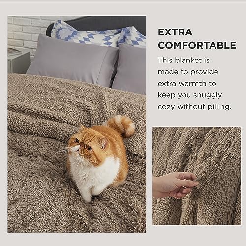 Bedsure Faux Fur Fluffy Sherpa Throw Blanket Couch Twin Brown 60"x80" - Image 3