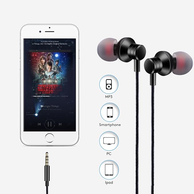 Empsun Wired Earbuds Headphones with Microphone Stereo Bass Earphones Noise Isolation in-Ear Headset Compatible with All Smartphones Tablets iPod IPad MP3 Player That with 3.5 mm Interface(Black) - Image 3