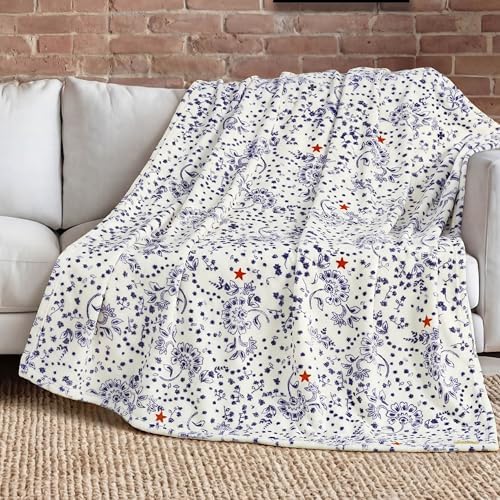 Lucky Brand 50" x 70" Plush Throw Blanket, Bandana White/Navy by LuckyBrand