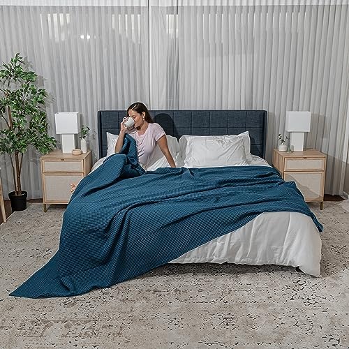 Comfy Cubs Waffle Blanket King, 108" x 90" - 100% Cotton Lightweight Breathable Bed Blanket - Soft Textured Thermal Weave for All Seasons – Decorative Cozy Layer for Couch, Sofa, or Bed - Neptune - Image 2