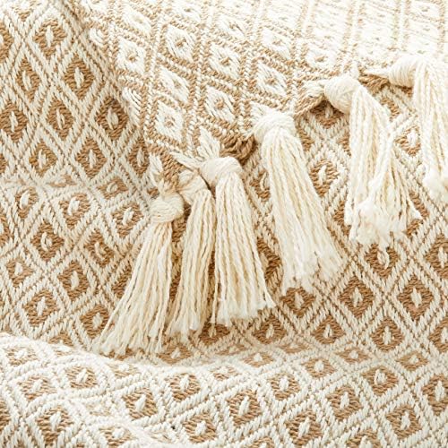 Americanflat 50x60 Throw Blanket - Soft and Breathable Cotton Throw Blanket for Couch, Bed, Chair - Decorative Blankets Perfect for Home, Office, or Outdoor Use - Khaki and White Mini Diamond Design - Image 3