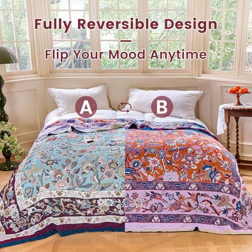 MSGKV Boho Throw Blanket 50"x60" Cotton Bird & Floral Throw for Bed & Couch - Image 4