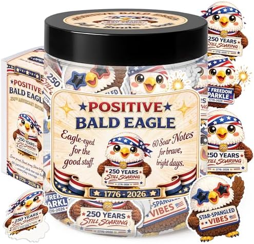 USA 250th Anniversary Merchandise – Positive Bald Eagle Jar (1776–2026), 60 Soar Notes Affirmation Cards, 250th Anniversary USA Gifts, Eagle Decor, Cute Bald Eagle Gifts for Women, Men, Teens by KATINAT