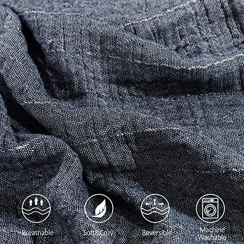 SE SOFTEXLY Muslin Throw Blanket, 4-Layer Dyed Yarn, 50”x60”, Dark Blue - Image 4
