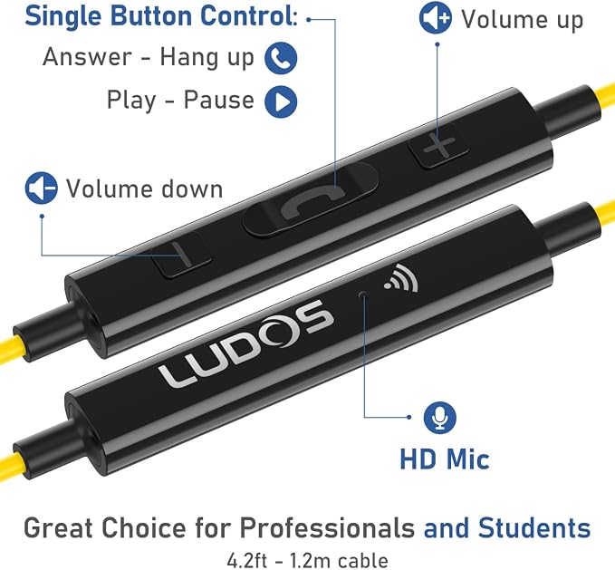 LUDOS Ultra iPhone Wired Headphones Earbuds Earphones with Lightning Connector Apple MFi Certified, 5 Years Warranty, for iPhone 14 13 12 11 Pro Max X XS XR 8 7 Plus with Microphone Control - Yellow - Image 6