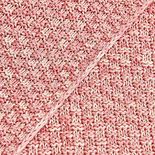 Longhui bedding 100% Cotton Knitted Throw Blanket – Pink, Soft & Cozy, Machine Washable, 60"x80" – Perfect for Living Room, Couch, Sofa, Bed or Travel - Image 3