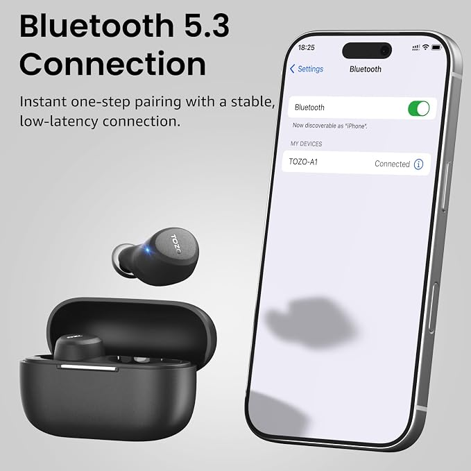 TOZO A1 Wireless Earbuds Bluetooth 5.3 Light Weight in Ear Headphones | IPX5 Waterproof,2 Mics for AI Calls,Immersive Premium Sound Bass Headset with Charging Case,32 EQ via App Black - Image 7