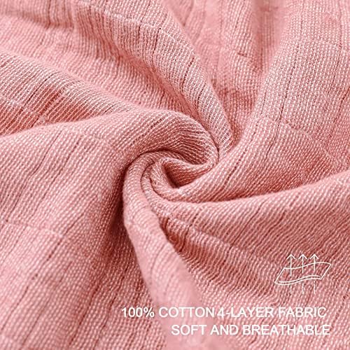 SE SOFTEXLY Muslin Throw Blanket, 4-Layer Dyed Yarn, 60”x80”, Coral Pink - Image 3