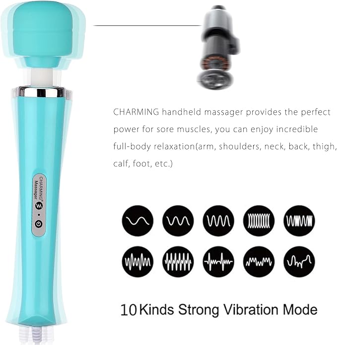 CHARMING Wired Powerful Handheld Back Massager with 10 Strong Vibrations Modes, Personal Therapy Massager for Sports Recovery, Muscle Aches, Body Pain-Light Blue - Image 4
